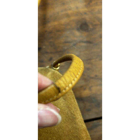 Vintage Tan Suede Handbag Purse Hard Sided Clasp Close Made In Italy READ - Picture 10 of 14
